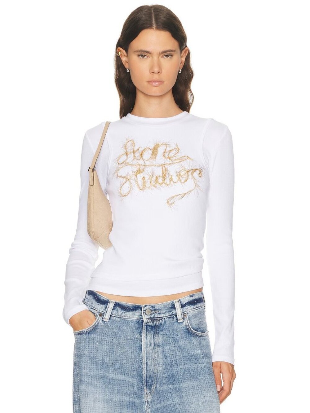 Acne Studios Elba Tinsel Shirt in Optic White Embroidery